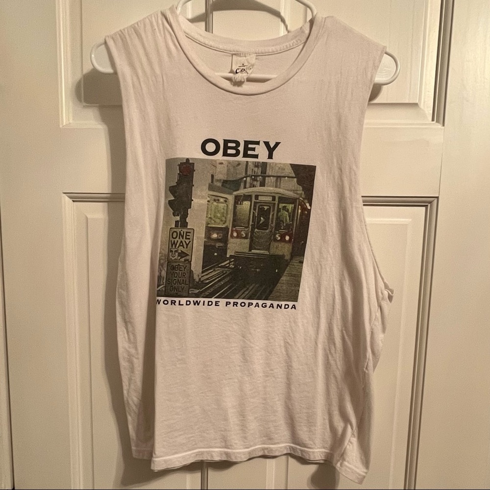 Obey White Graphic Muscle Tank Top Size Small